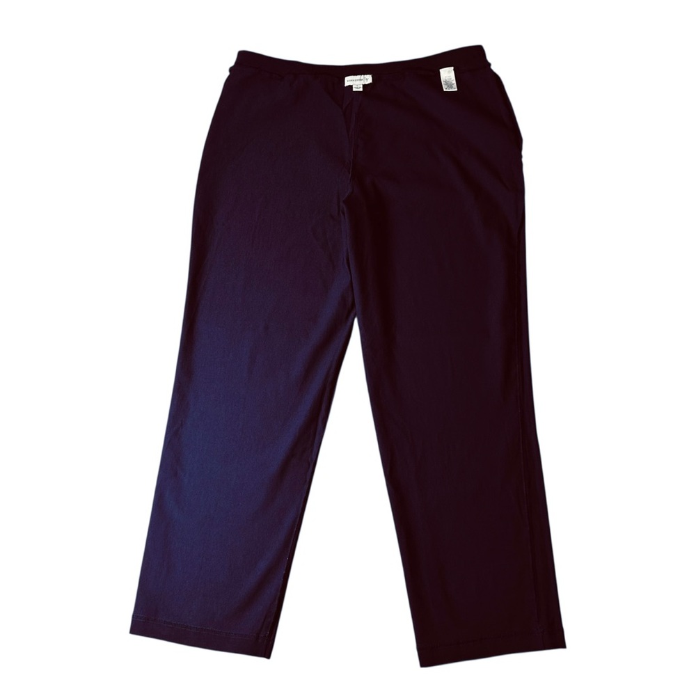 Susan Graver Pull On Pants Large Navy Straight Leg Rayon Nylon Stretch Comfort